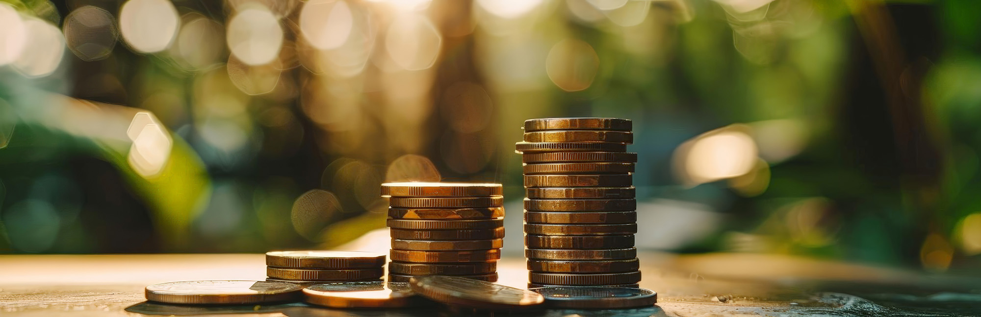 Stacks of coins with a green background.